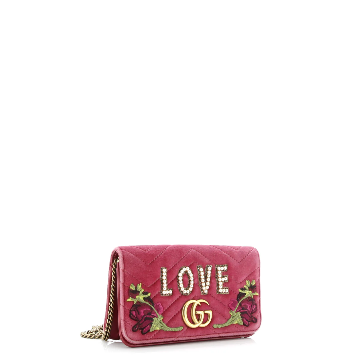 GG Marmont Chain Flap Bag Embroidered Matelasse Velvet Mini - Deep Luxury