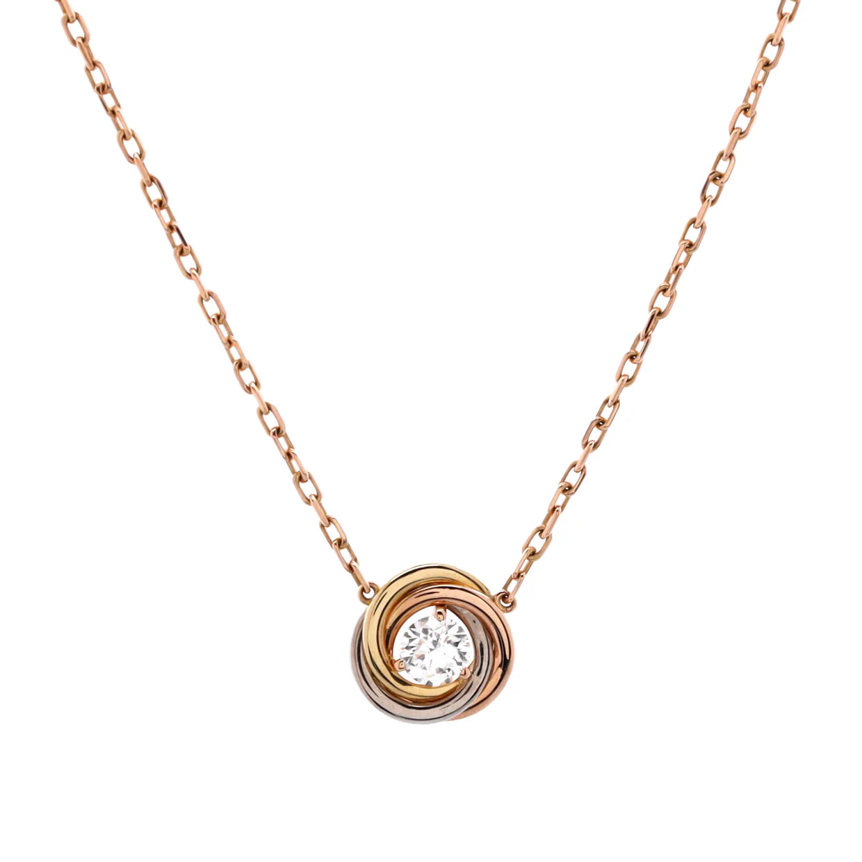 Trinity Diamond Pendant Necklace 18K Tricolor Gold and Diamond - Deep Luxury