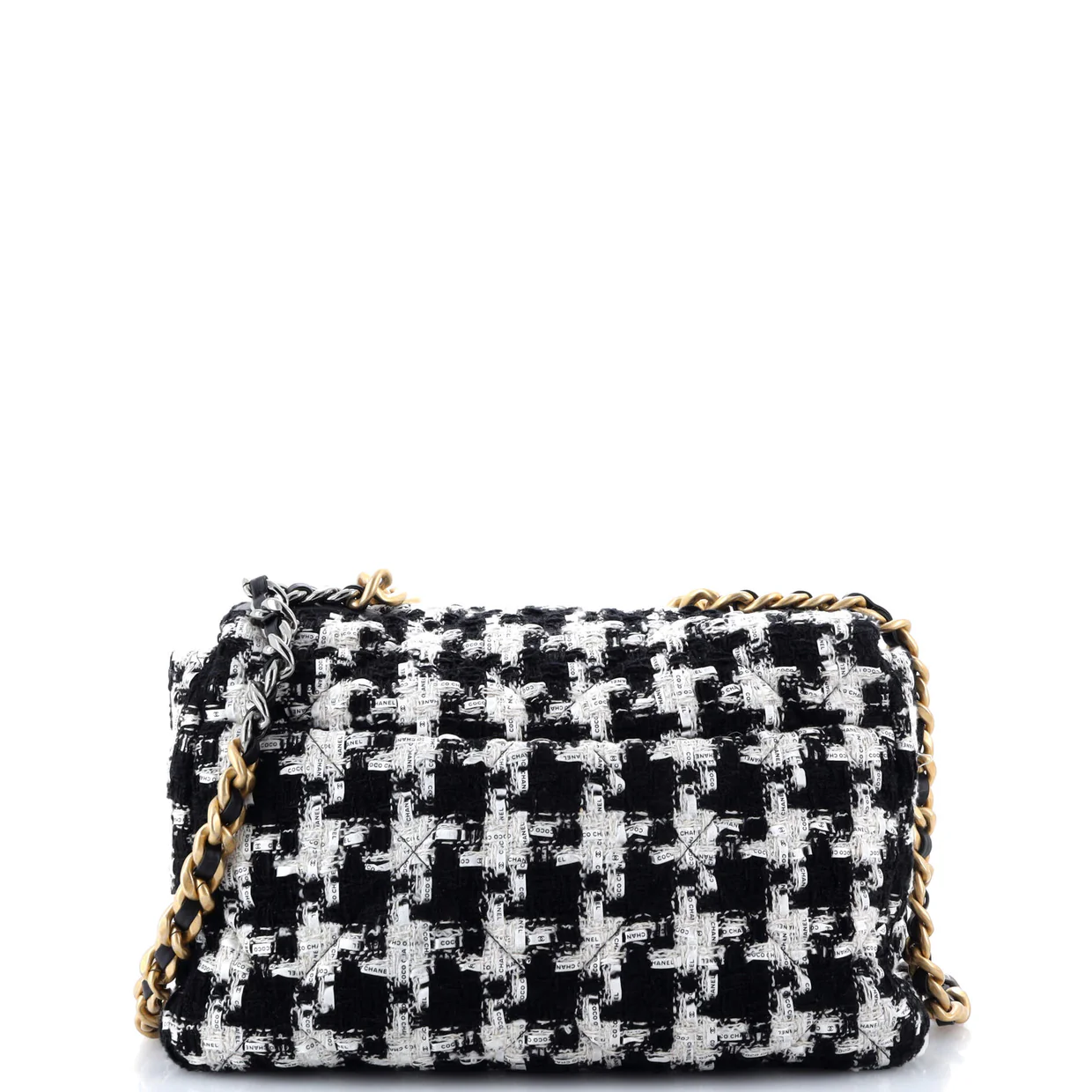 19 Flap Bag Quilted Houndstooth Tweed and Ribbon Large - Deep Luxury