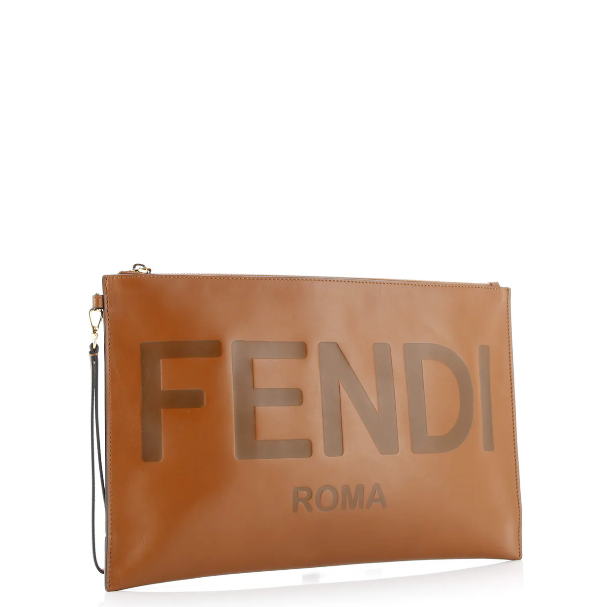 Logo Flat Wristlet Pouch Embossed Leather Large - Deep Luxury