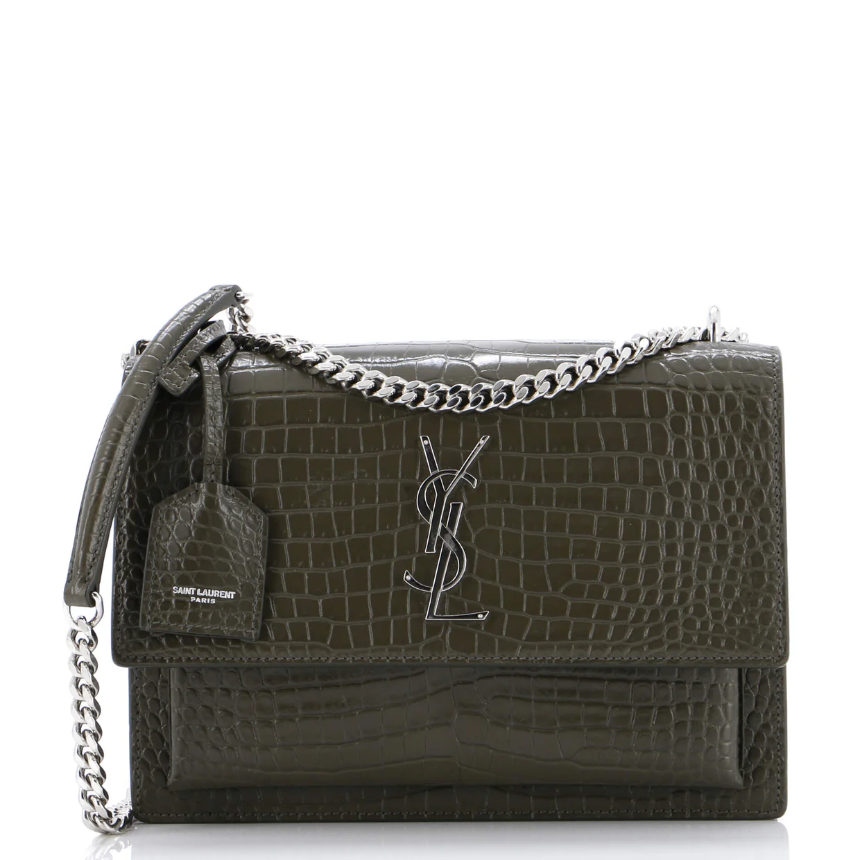 Sunset Crossbody Bag Crocodile Embossed Leather Medium - Deep Luxury