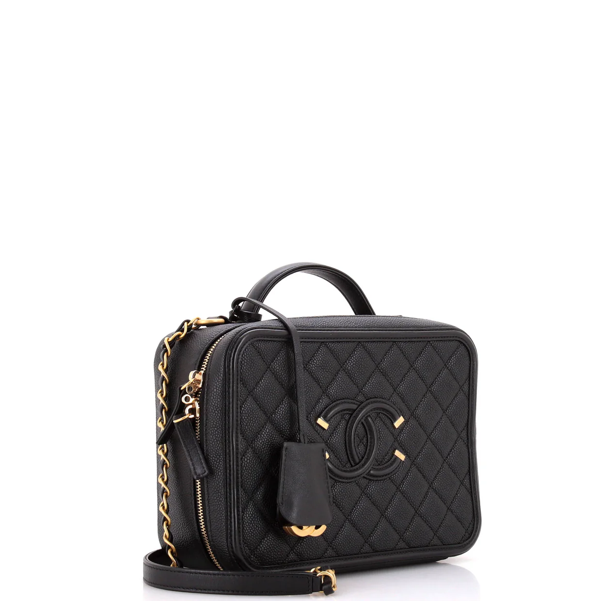 Filigree Vanity Case Quilted Caviar Large - Deep Luxury