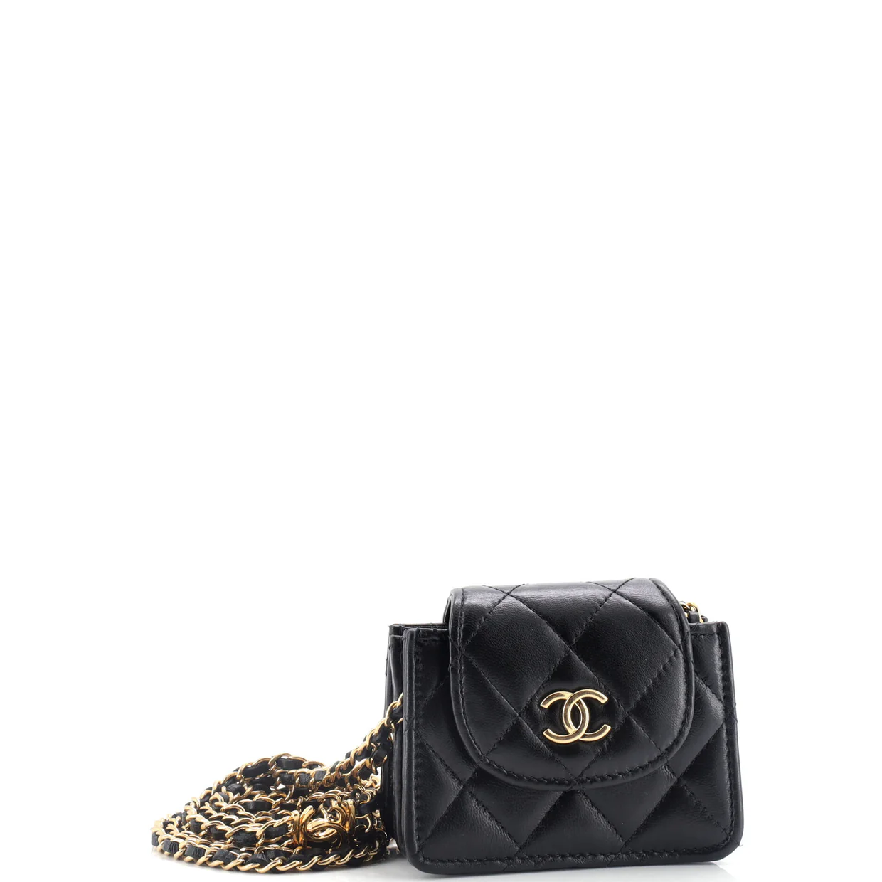 CC Accordion Round Flap Clutch with Chain Quilted Lambskin Mini - Deep Luxury