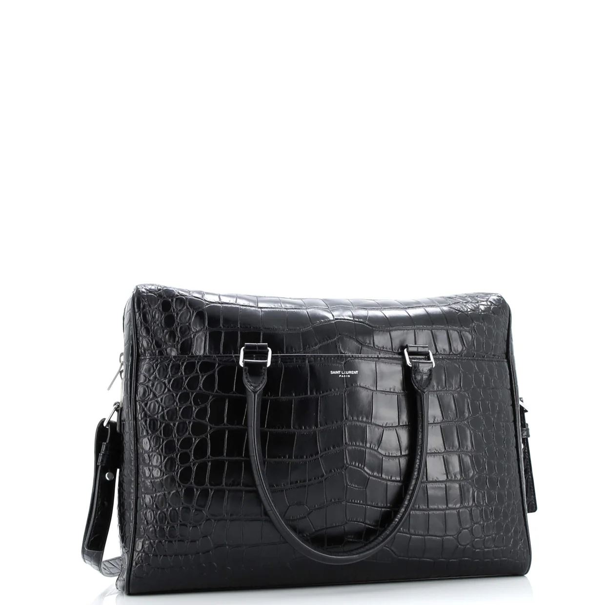 Duffle Briefcase Crocodile Embossed Leather - Deep Luxury