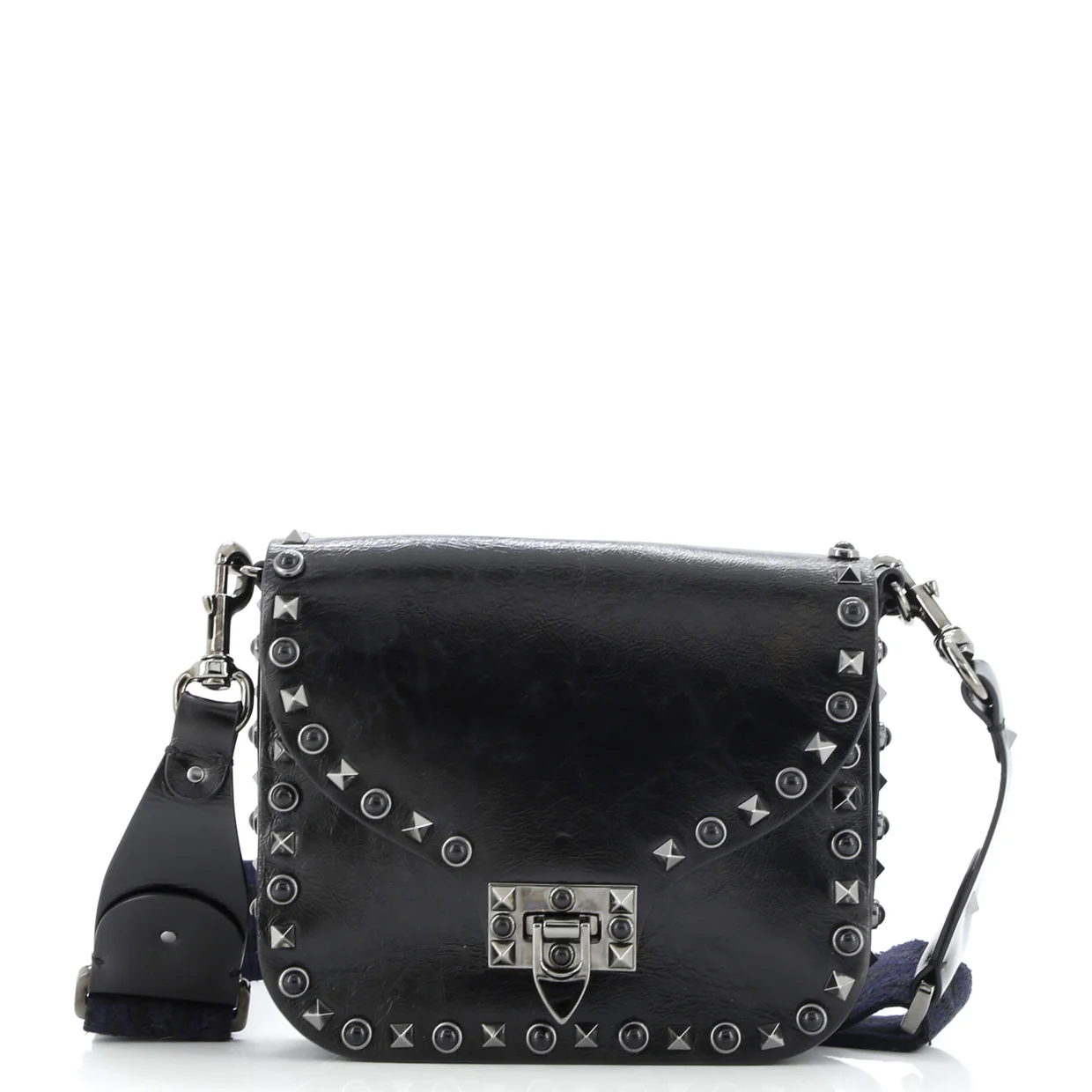 Rolling Rockstud Crossbody Bag Leather with Cabochons Small - Deep Luxury