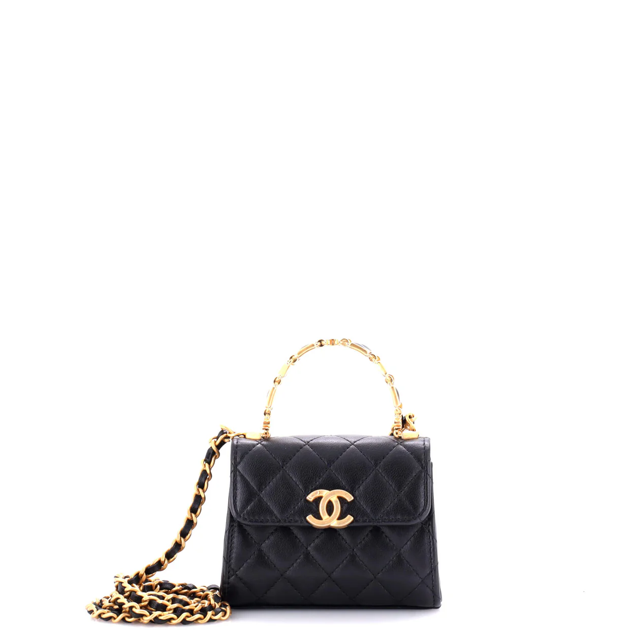 Coco Enamel Top Handle Flap Bag Quilted Lambskin Small - Deep Luxury