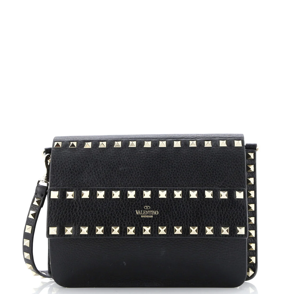 Rockstud Front Handle Flap Bag Leather Small - Deep Luxury