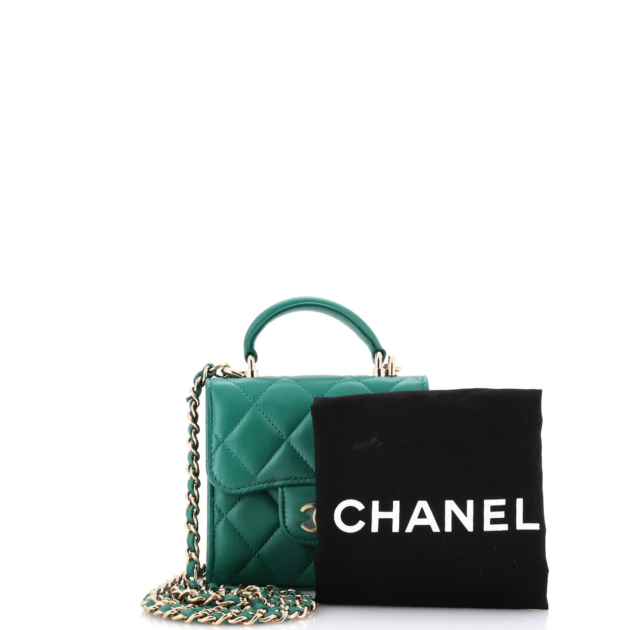 Square Classic Flap Top Handle Clutch with Chain Quilted Lambskin - Deep Luxury