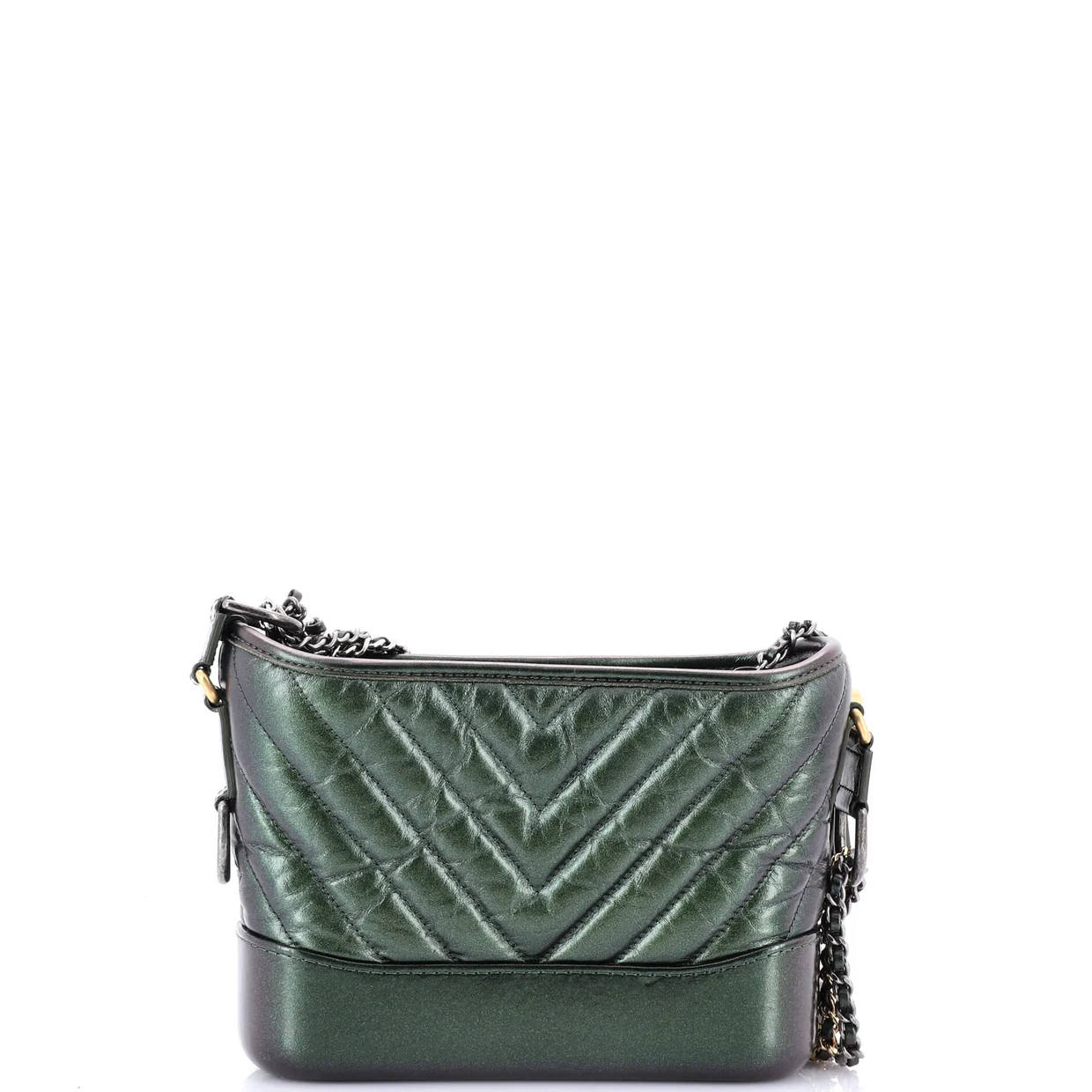 Gabrielle Hobo Chevron Metallic Aged Calfskin Small - Deep Luxury