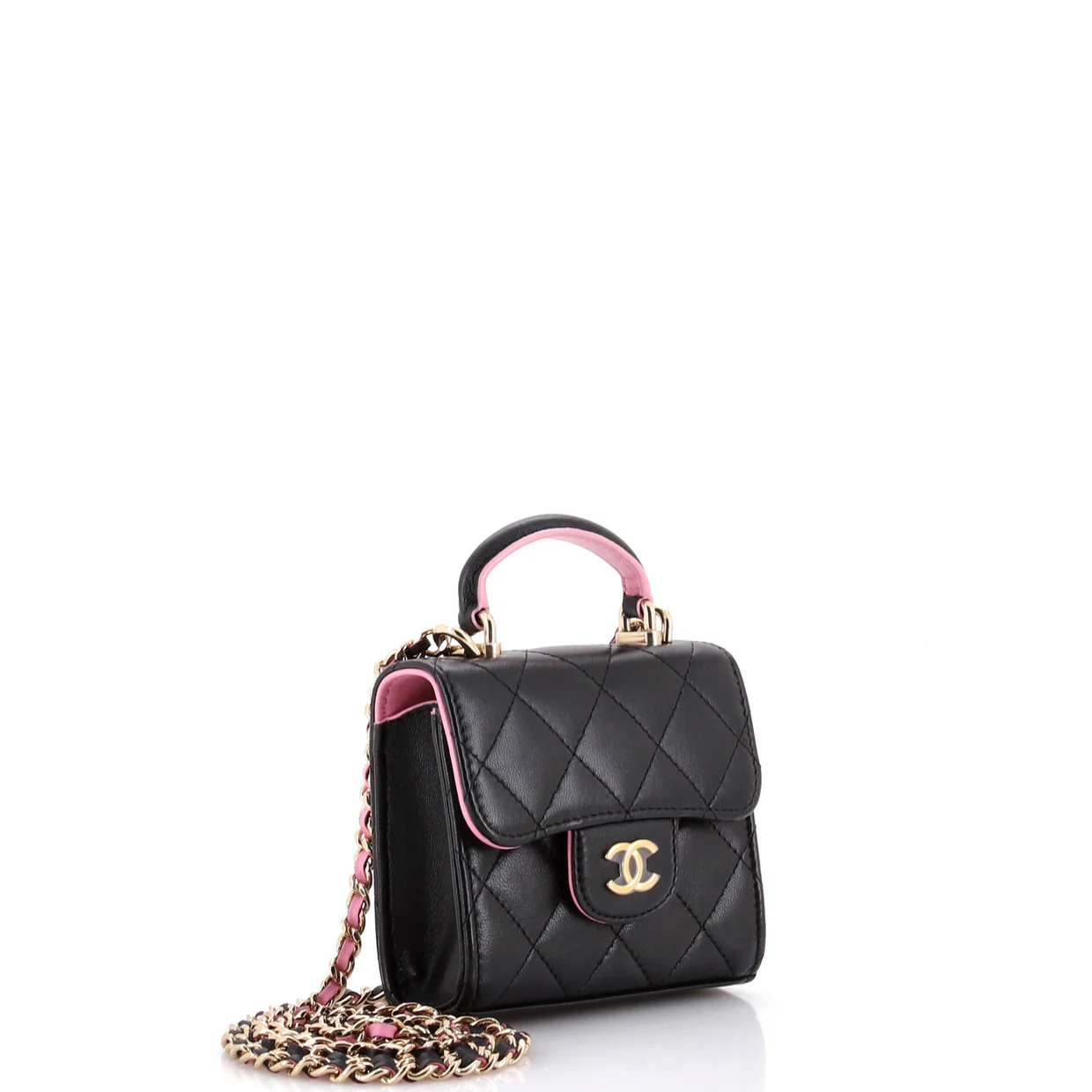 Square Classic Flap Top Handle Clutch with Chain Quilted Lambskin - Deep Luxury