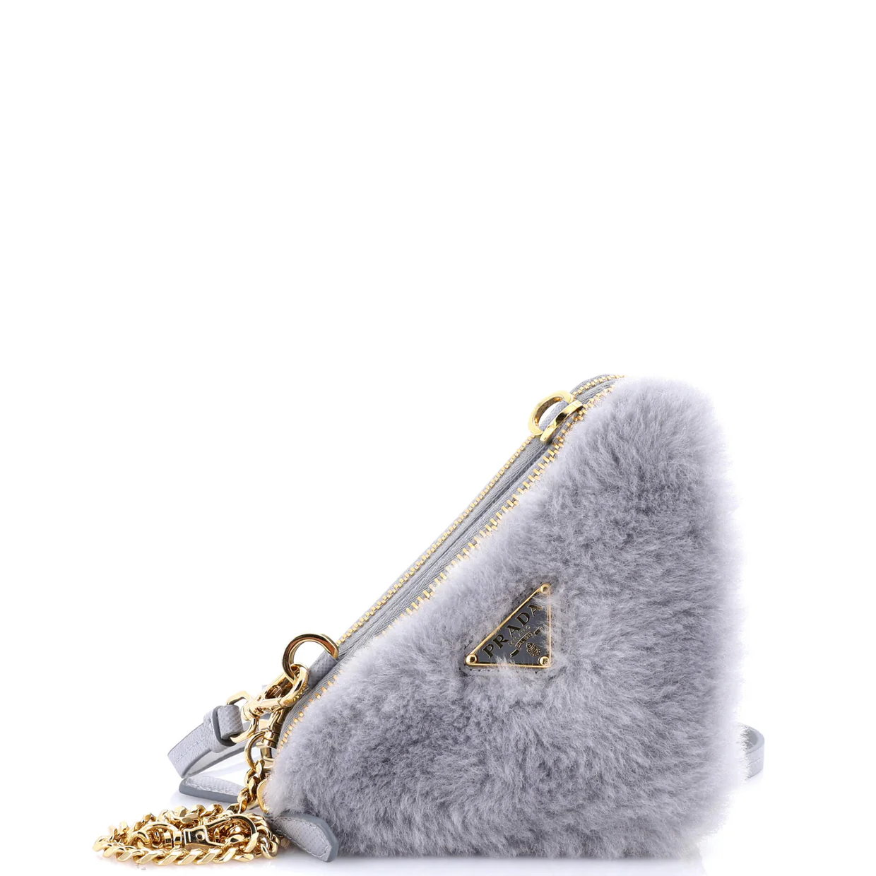 Triangle Crossbody Pouch Shearling and Saffiano Leather Mini - Deep Luxury