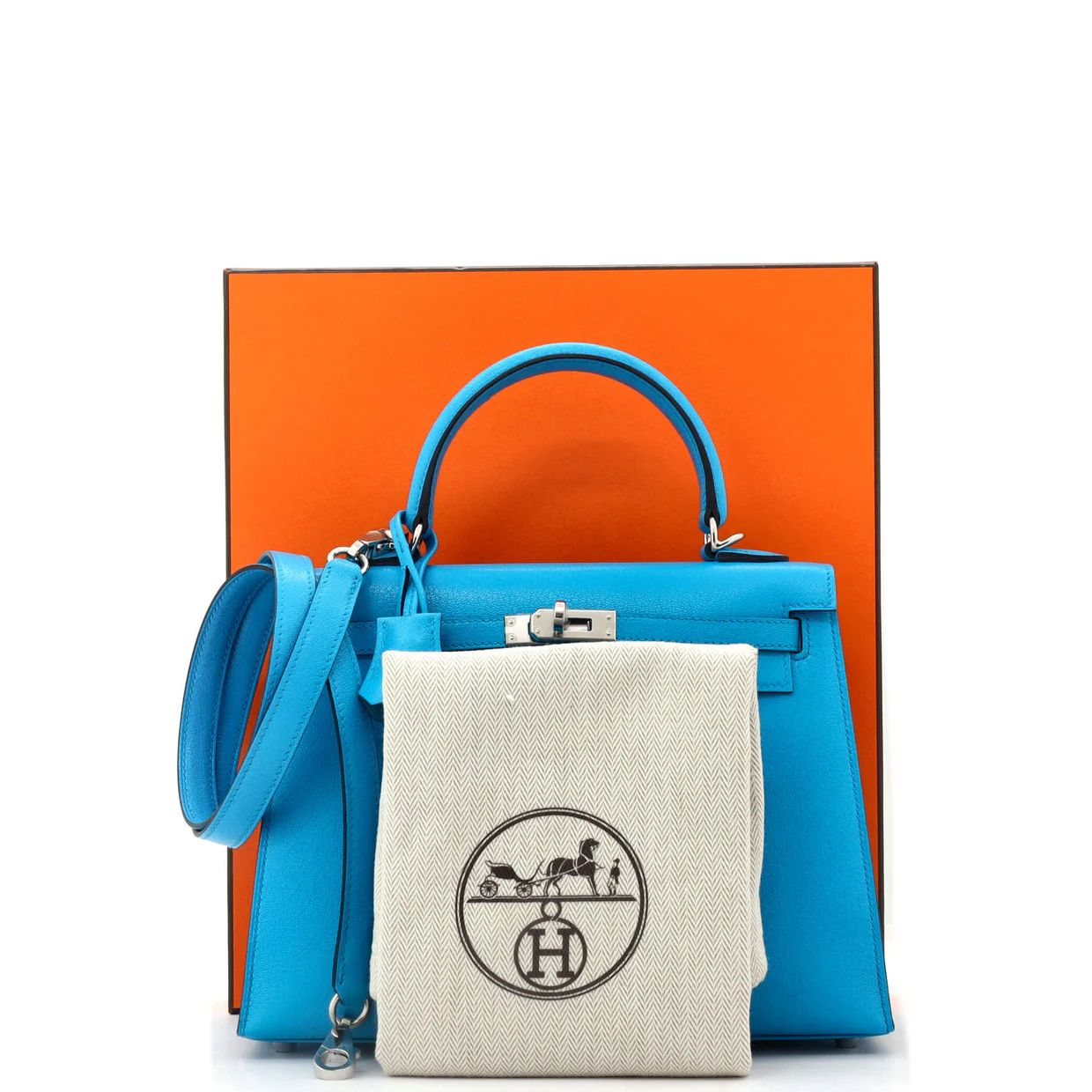Kelly Handbag Bleu Frida Chevre Chamkila with Palladium Hardware 25 - Deep Luxury