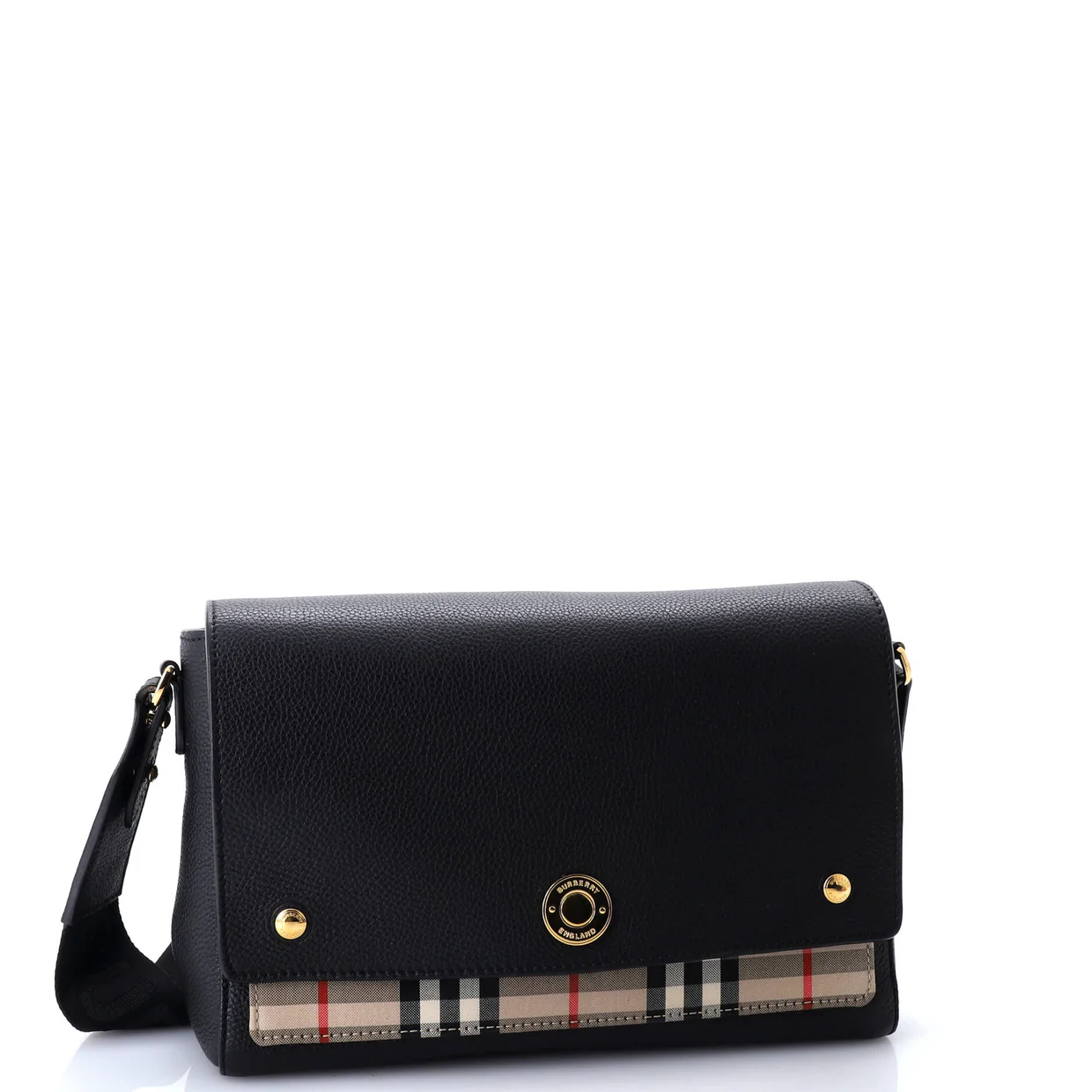 Note Crossbody Bag Leather with Vintage Check Canvas Medium - Deep Luxury