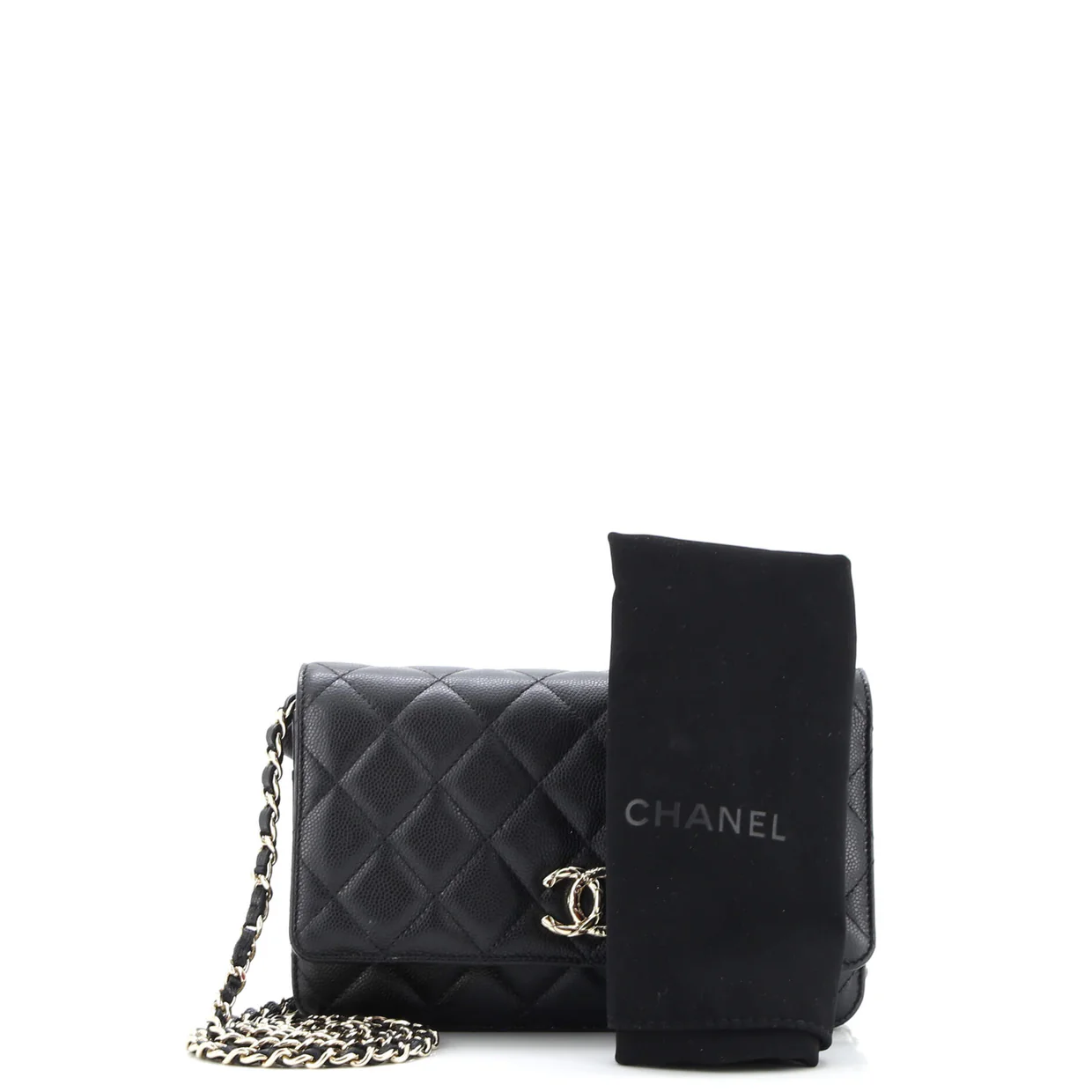 Textured CC Wallet on Chain Quilted Caviar - Deep Luxury