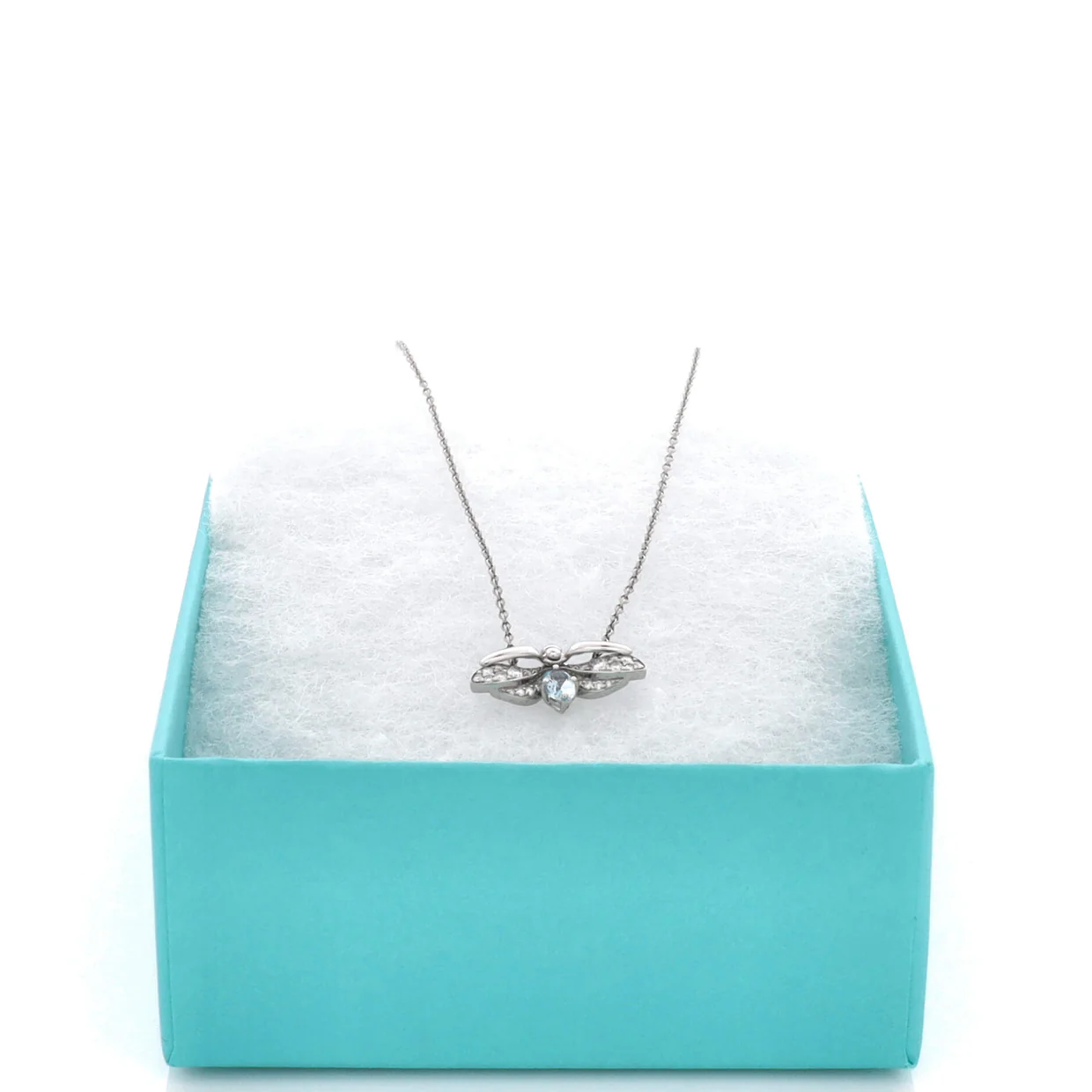 Paper Flowers Firefly Pendant Necklace Platinum with Diamonds and Aquamarine Small - Deep Luxury
