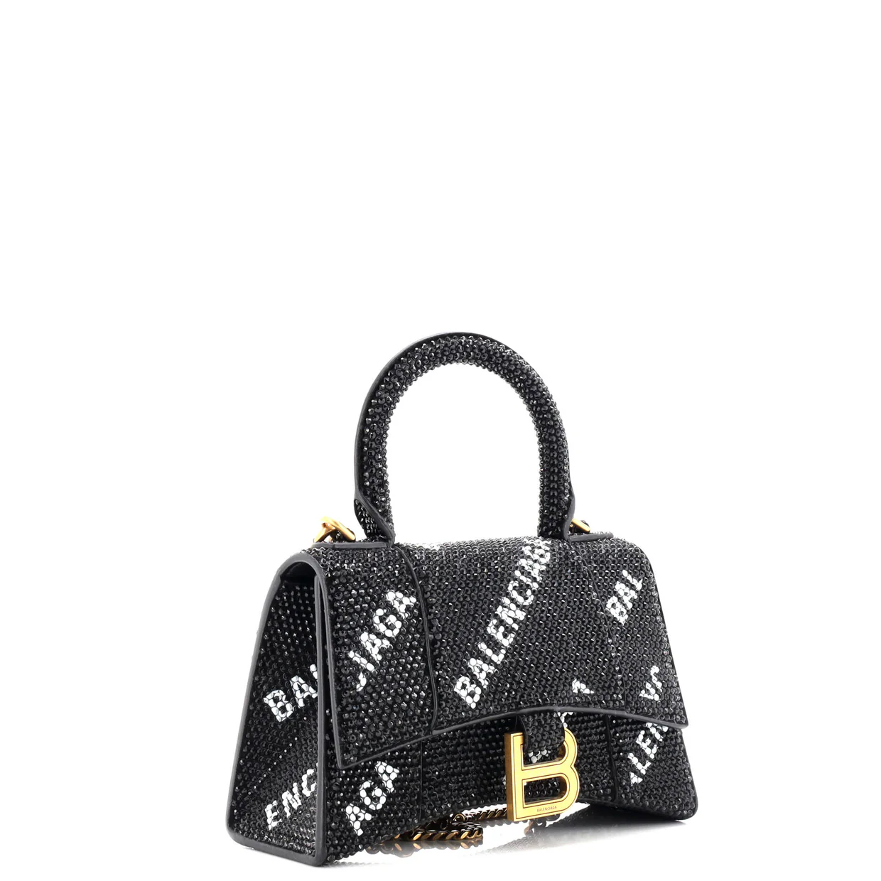 Hourglass Top Handle Bag Suede and Allover Logo Crystals XS - Deep Luxury