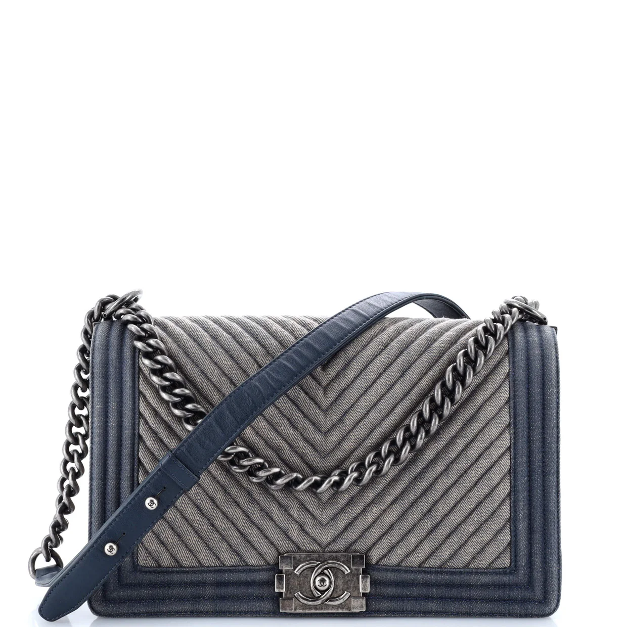 Boy Flap Bag Chevron Denim New Medium - Deep Luxury