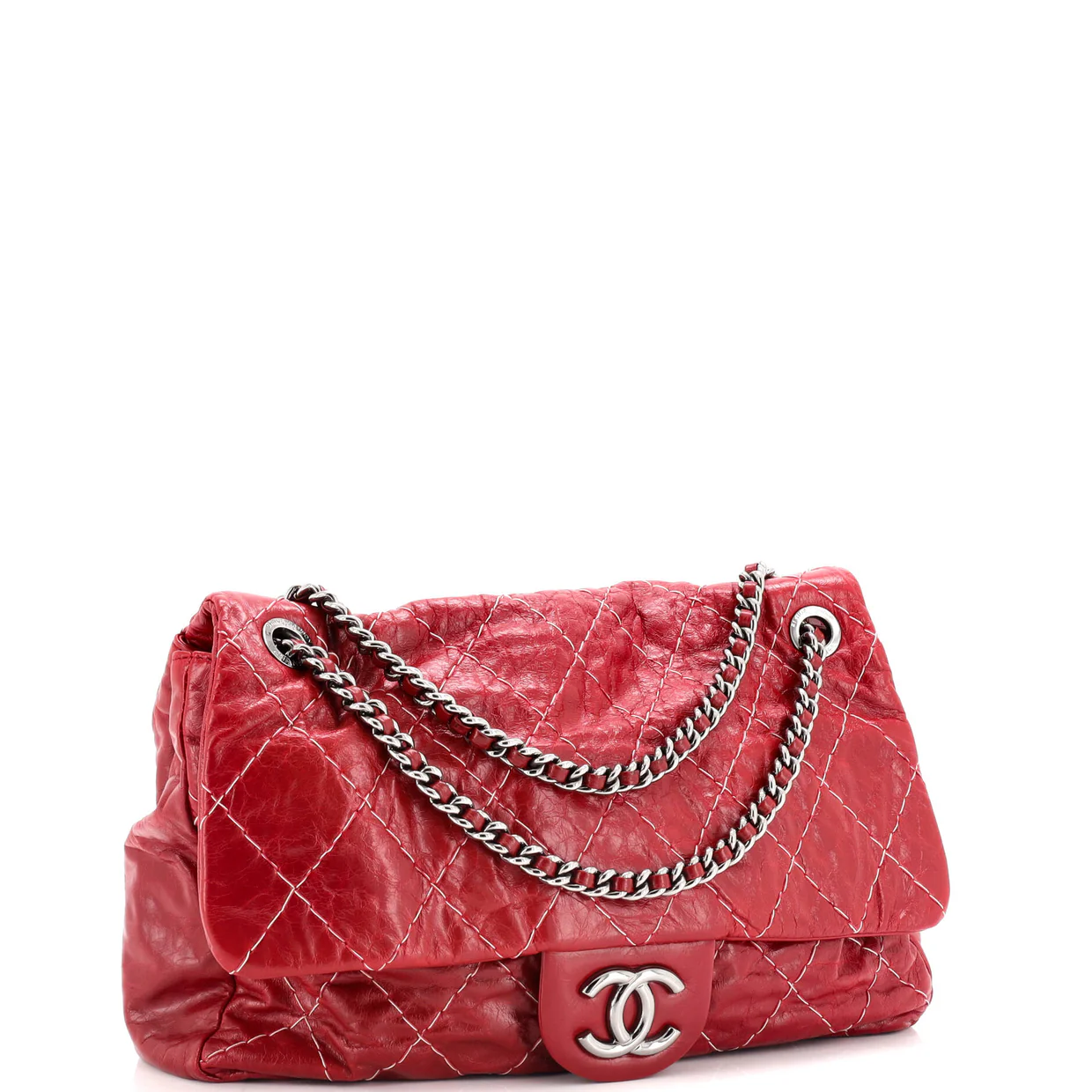 Double Stitch Flap Bag Quilted Glazed Calfskin Large - Deep Luxury