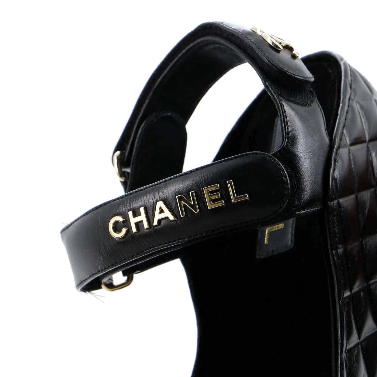 Women's Logo Velcro Strap Wedge Sandals Quilted Leather - Deep Luxury