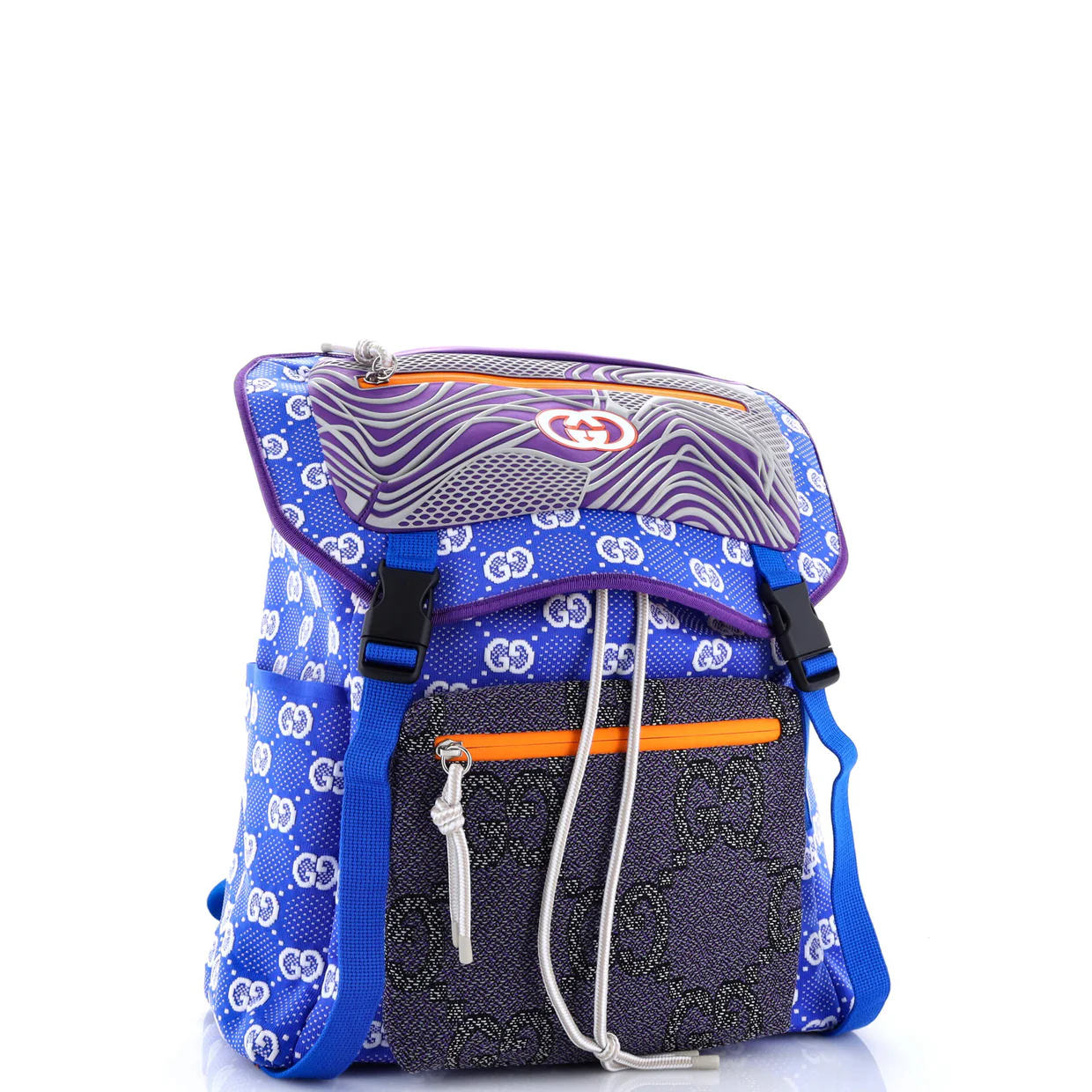 Panelled Double Buckle Backpack GG Jacquard Nylon and Rubber Large - Deep Luxury