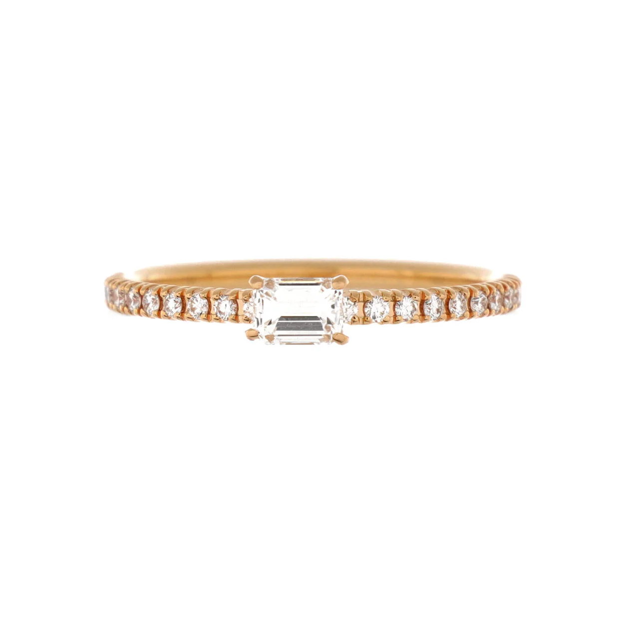 Etincelle de Cartier Solitaire Ring 18K Rose Gold with Emerald Cut Diamond and Pave Diamonds - Deep Luxury