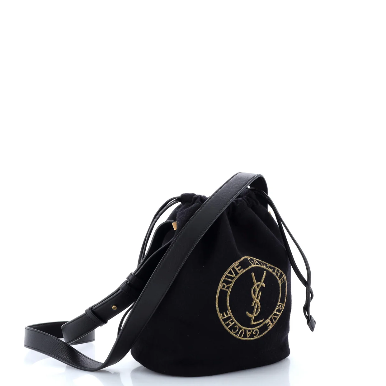 Rive Gauche Drawstring Bucket Bag Embroidered Wool - Deep Luxury