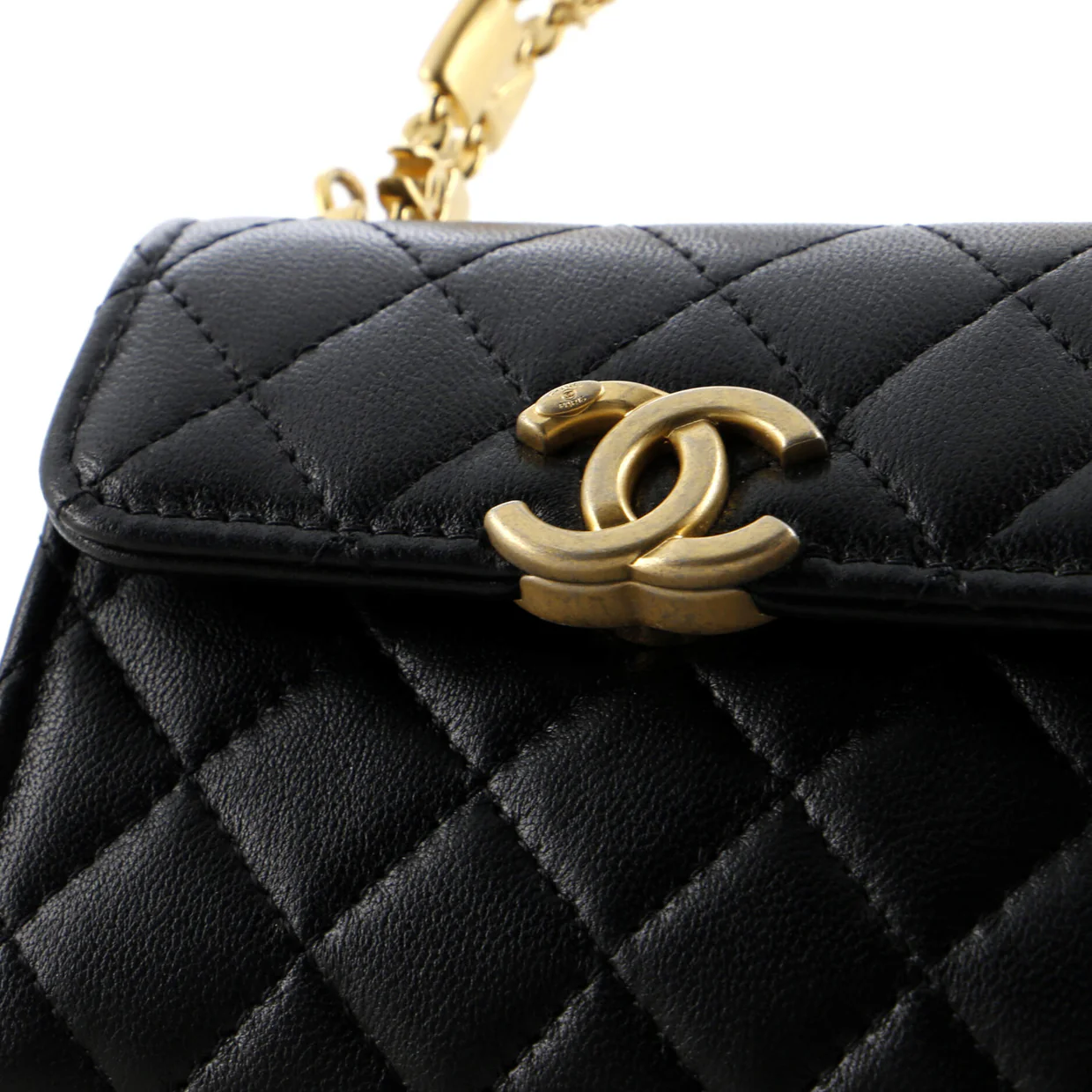 Coco Enamel Top Handle Flap Clutch with Chain Quilted Lambskin - Deep Luxury