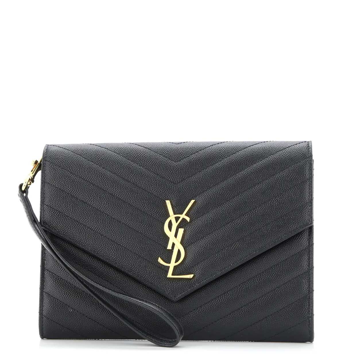 Classic Monogram Envelope Wristlet Clutch Matelasse Chevron Leather - Deep Luxury