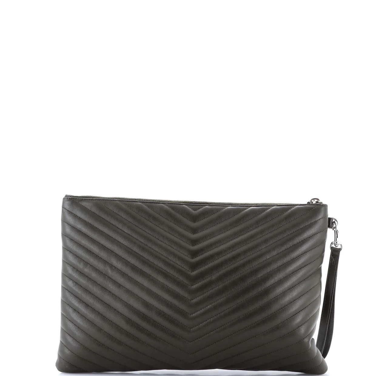 Classic Monogram Wristlet Pouch Matelasse Chevron Leather Large - Deep Luxury