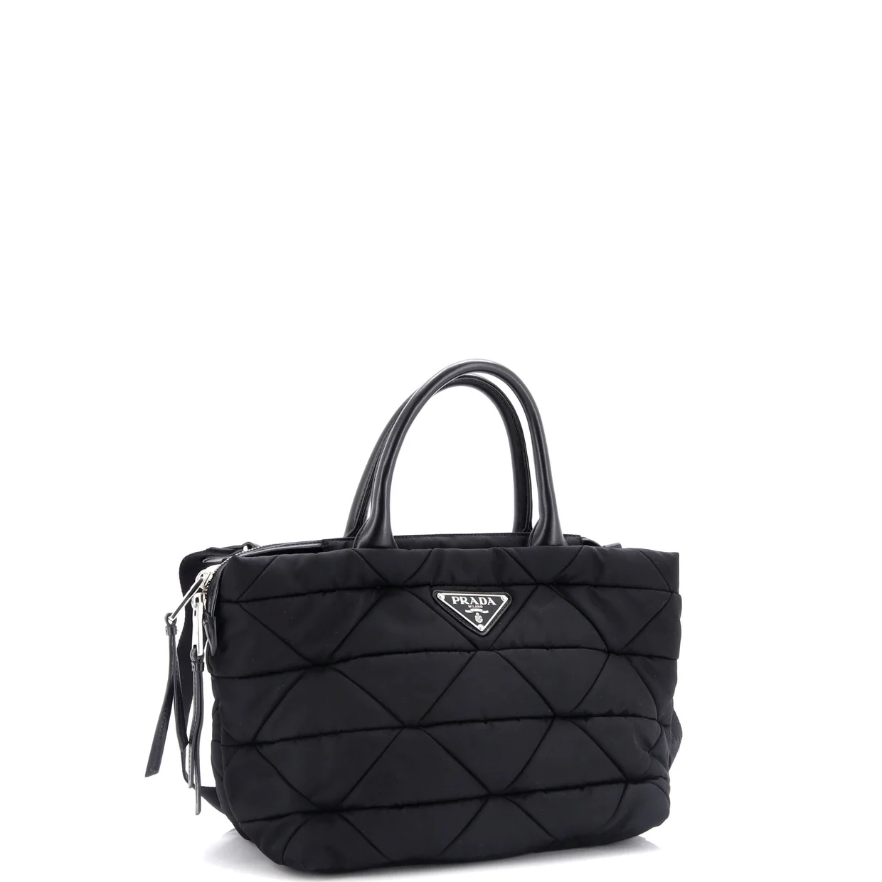 Padded Tote Bag Quilted Re-Nylon with Leather Small - Deep Luxury