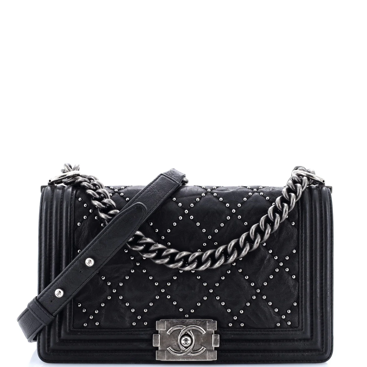 Boy Flap Bag Studded Quilted Distressed Calfskin Old Medium - Deep Luxury