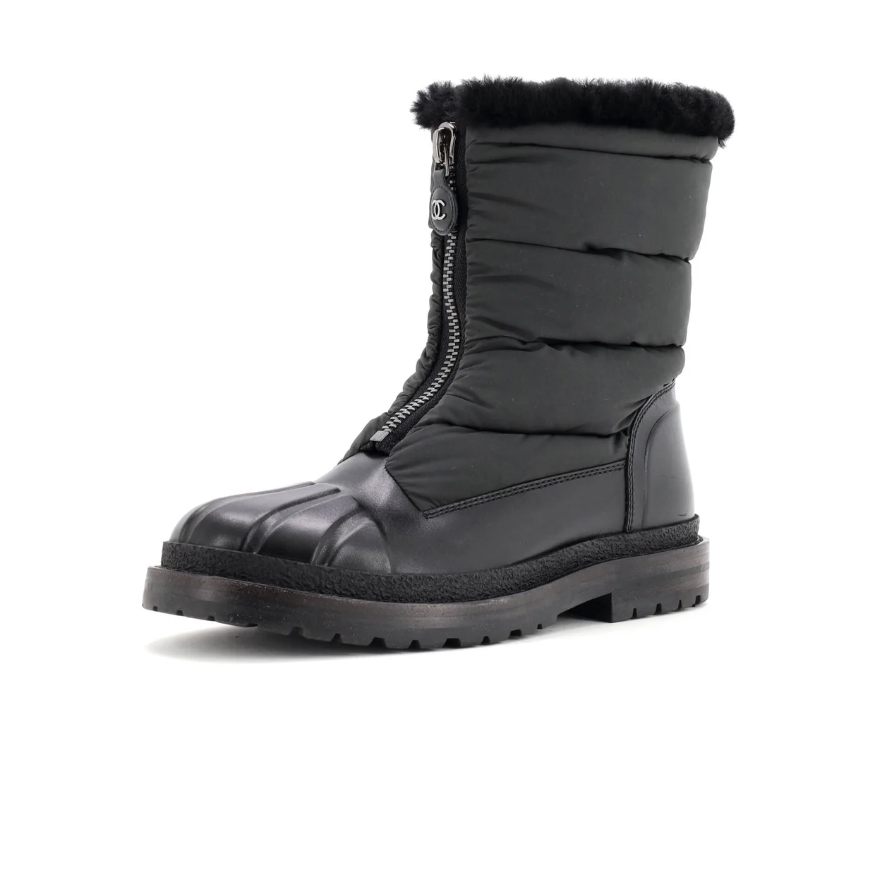 Women's Front Zip Hiking Boots Leather and Nylon with Shearling - Deep Luxury