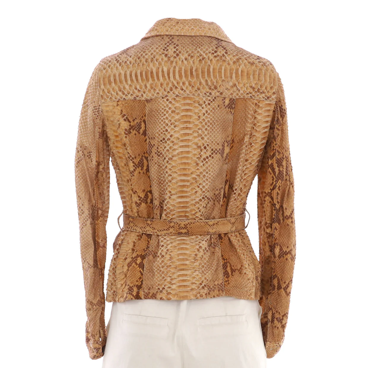 Women's Four Pocket Belted Button Up Jacket Python - Deep Luxury