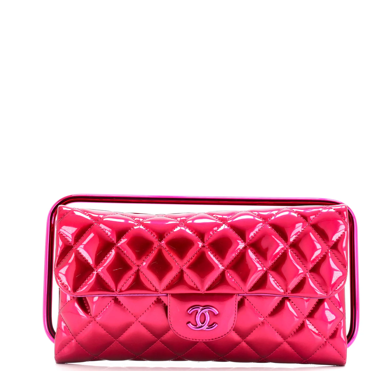 Metal Handle Clutch Quilted Metallic Patent Medium - Deep Luxury