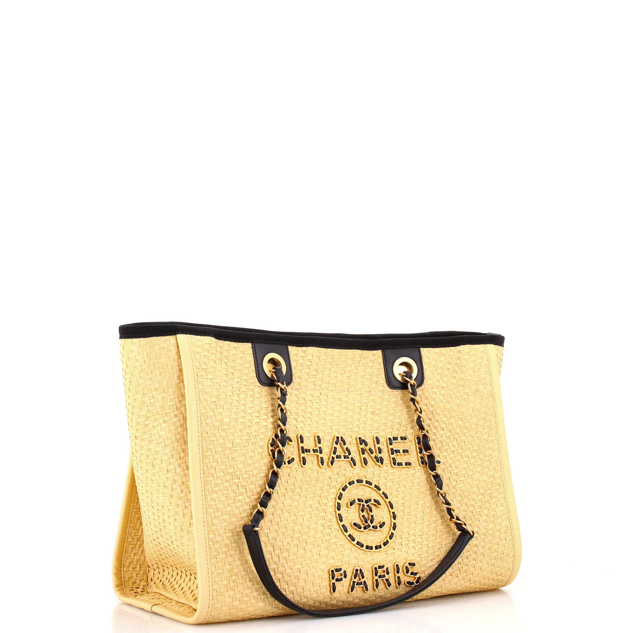 Deauville Tote Straw with Chain Detail Small - Deep Luxury