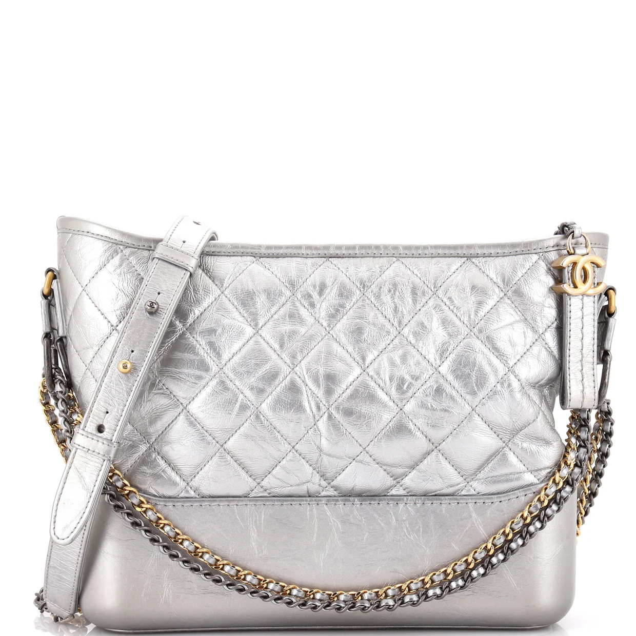 Gabrielle Hobo Quilted Metallic Aged Calfskin Medium - Deep Luxury