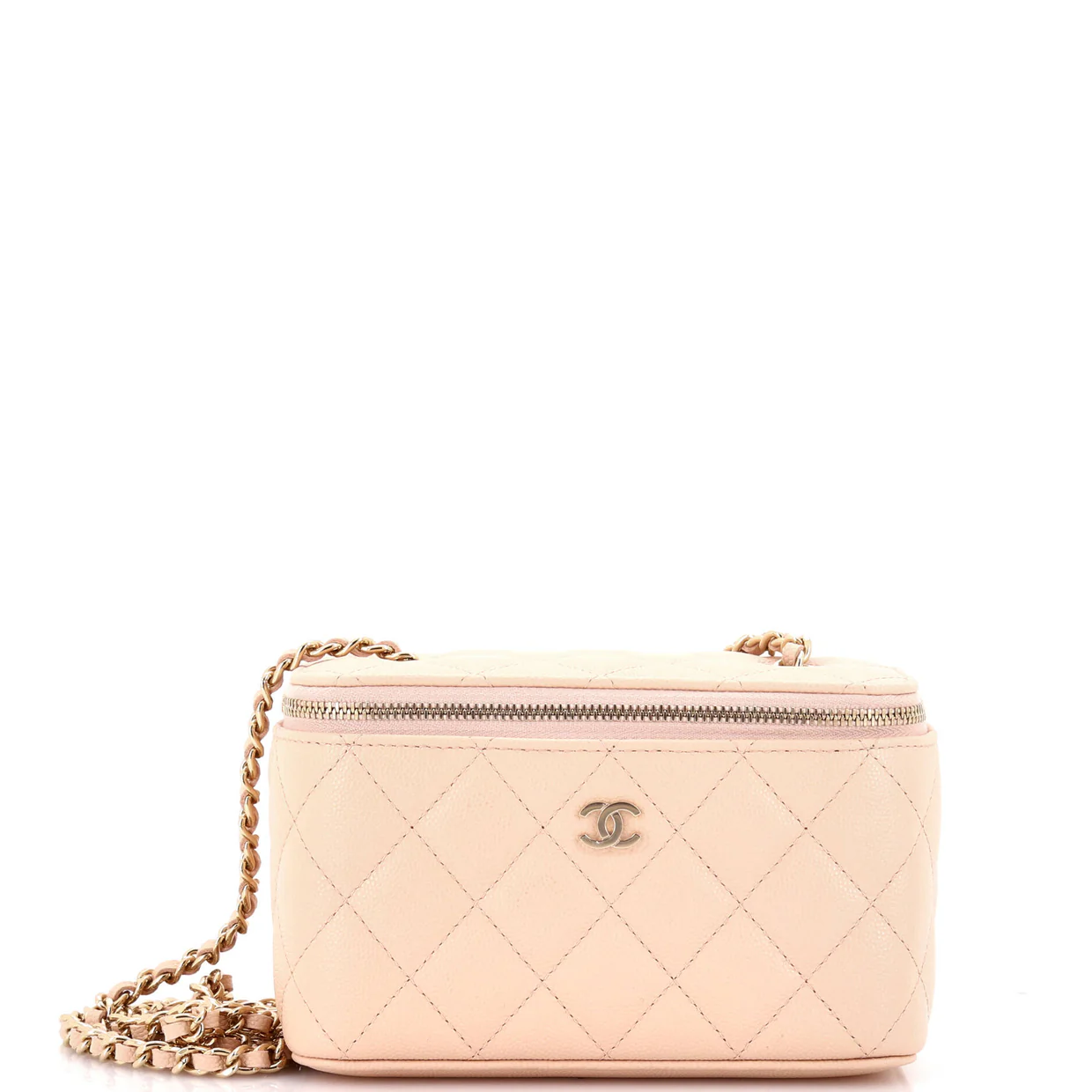 Classic Vanity Case with Chain Quilted Caviar Small - Deep Luxury