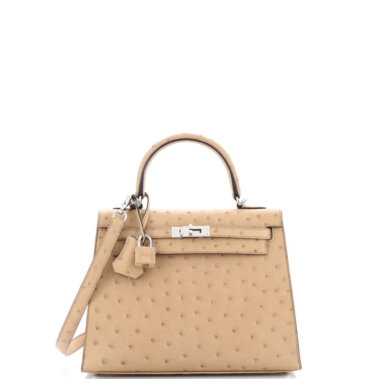 Kelly Handbag Brown Ostrich with Palladium Hardware 25 - Deep Luxury