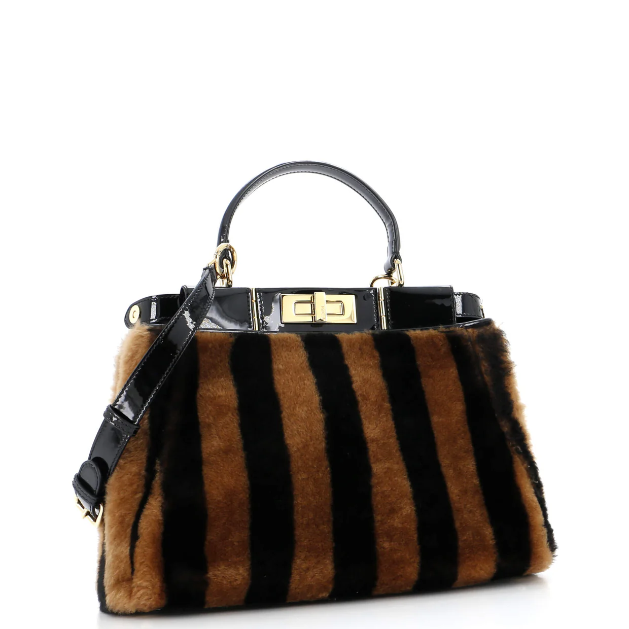 Peekaboo Bag Striped Shearling with Patent Medium - Deep Luxury