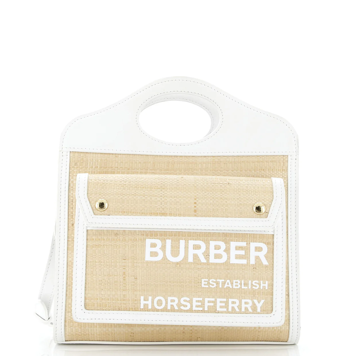 Logo Pocket Tote Raffia with Leather Mini - Deep Luxury