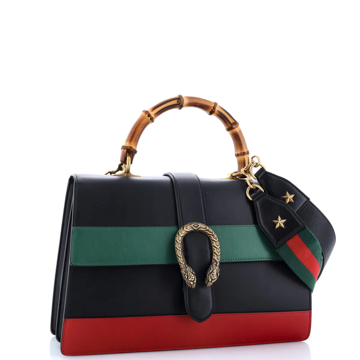 Dionysus Bamboo Top Handle Bag Colorblock Leather Large - Deep Luxury