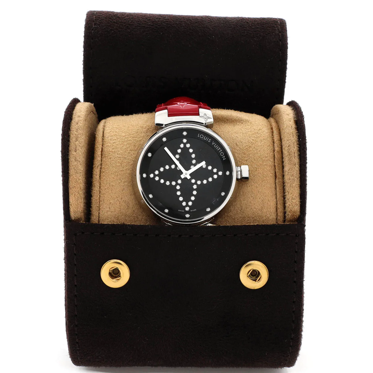 Tambour Disc Quartz Watch Stainless Steel and Monogram Vernis with Diamond Markers and Dial 34 - Deep Luxury