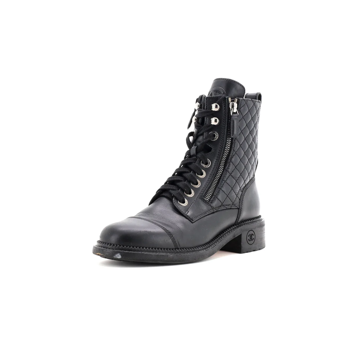 Women's CC Zip Up Combat Boots Quilted Leather - Deep Luxury