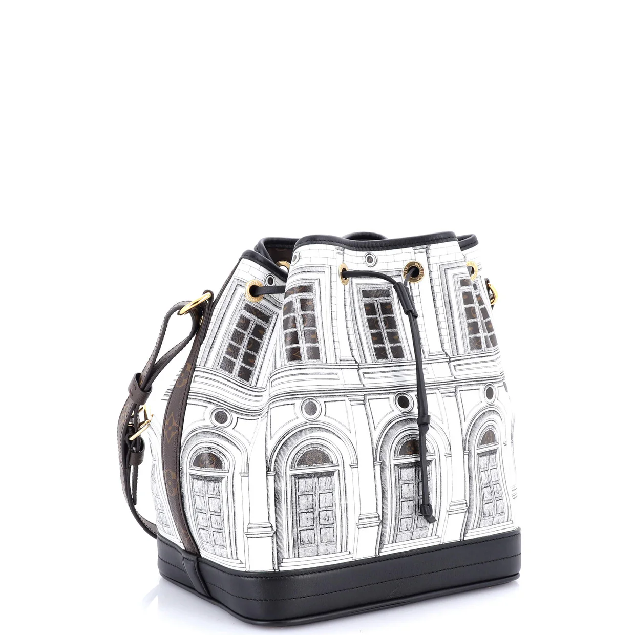 Noe Handbag Limited Edition Fornasetti Architettura Print Leather and Monogram Canvas MM - Deep Luxury