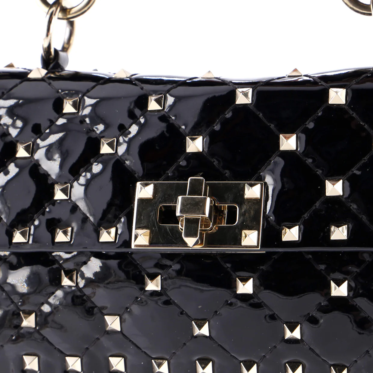 Rockstud Spike Flap Bag Quilted Patent Small - Deep Luxury