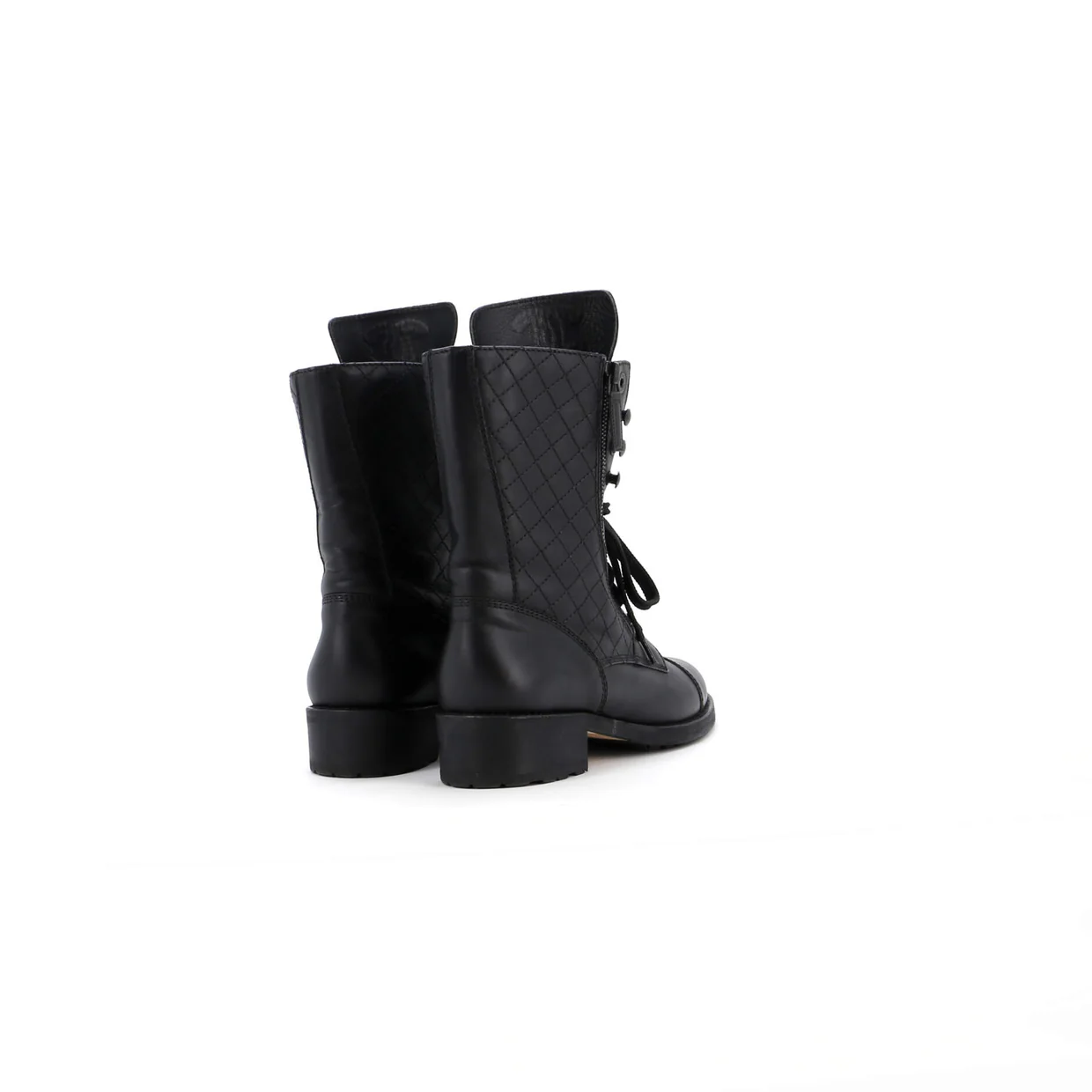 Women's CC Zip Up Combat Boots Quilted Leather - Deep Luxury