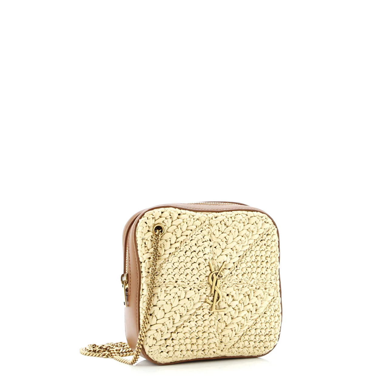 Jamie Cube Crossbody bag Raffia with Leather - Deep Luxury