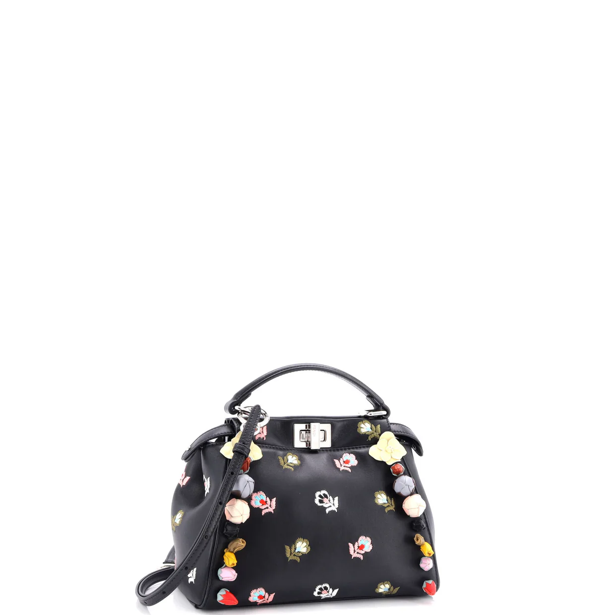 Peekaboo Bag Embroidered Leather with Floral Applique Mini - Deep Luxury