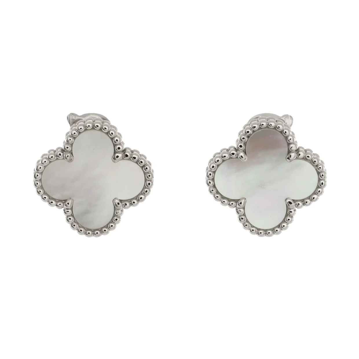 Vintage Alhambra Earrings 18K White Gold and Mother of Pearl - Deep Luxury