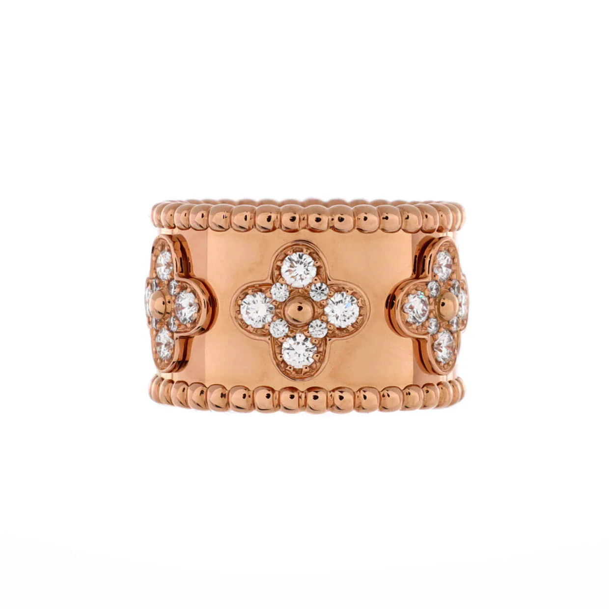 Perlee Clovers Ring 18K Rose Gold with Diamonds Large - Deep Luxury